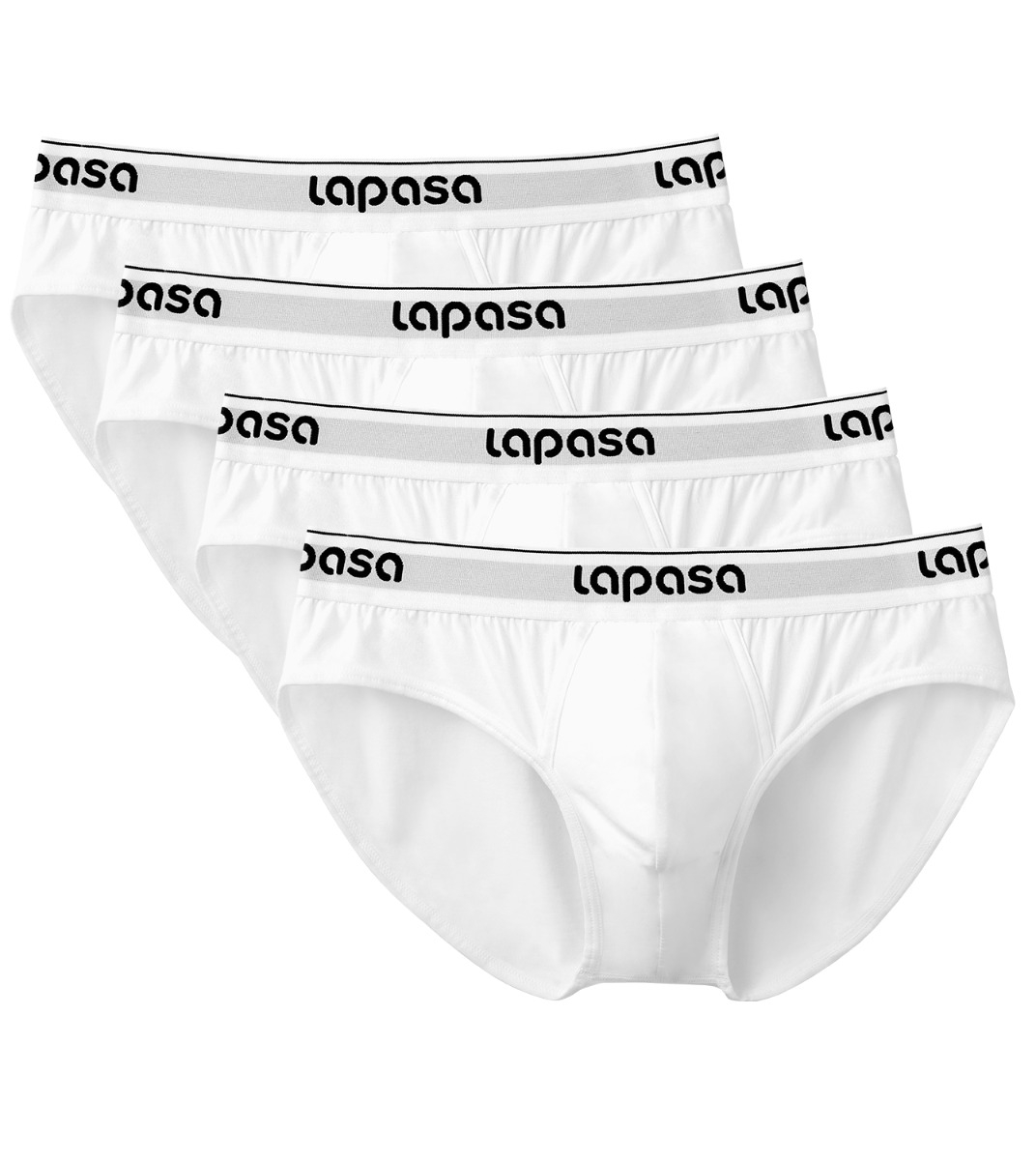 LAPASA Men's Briefs Cotton Stretch 4 Pack Bulge Pouch Underwear No Fly M04