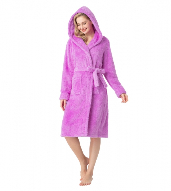 LAPASA Women's Plush Fleece Hooded Nightgown Soft & Fuzzy Loungewear Bathrobe L75R1