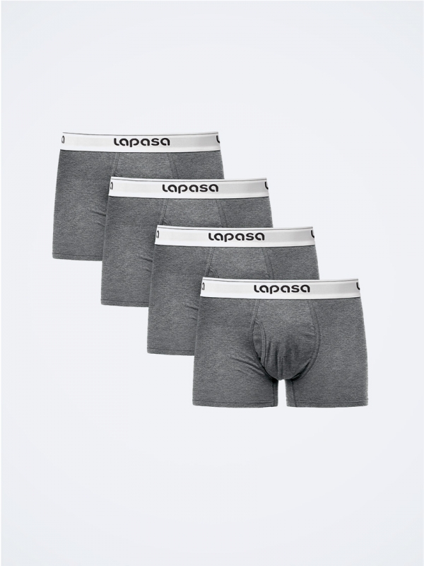LAPASA (4 Pack) Men's Bulge Pouch Cotton Boxer Briefs Stretch Open Fly Trunks M03R4					