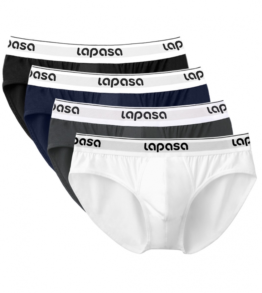 LAPASA Men's Cotton Stretch Briefs Bulge Pouch Underwear No Fly M04R4