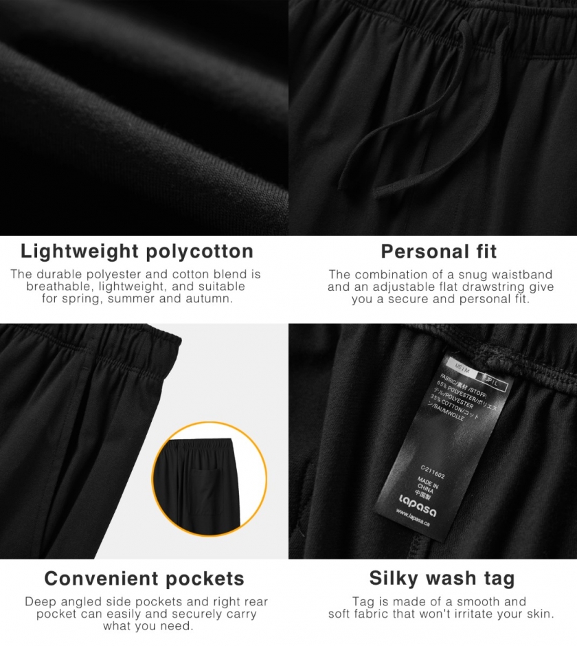 LAPASA (2 packs) Men's Lightweight Polycotton Knit Loungewear Shorts M93R2